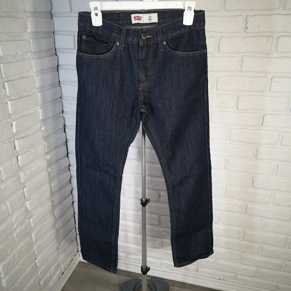Levi's 511 Boys Size 16 Reg. Dark Wash Zipper & Button Closure Slim Blue Jeans